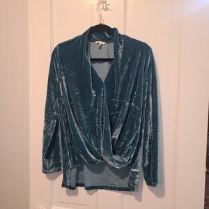 Recreation Teal Blue Velvet Top Cross Over Front High Low Hem Sz M Bohemian